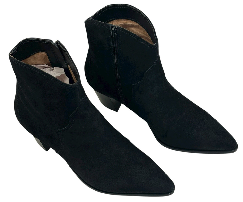 Bernardo Studio Black Suede Zip Western Cowboy Ankle Boots Womens 8.5M New $298